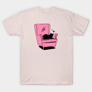 Naughty Black Cat in pink T-Shirt